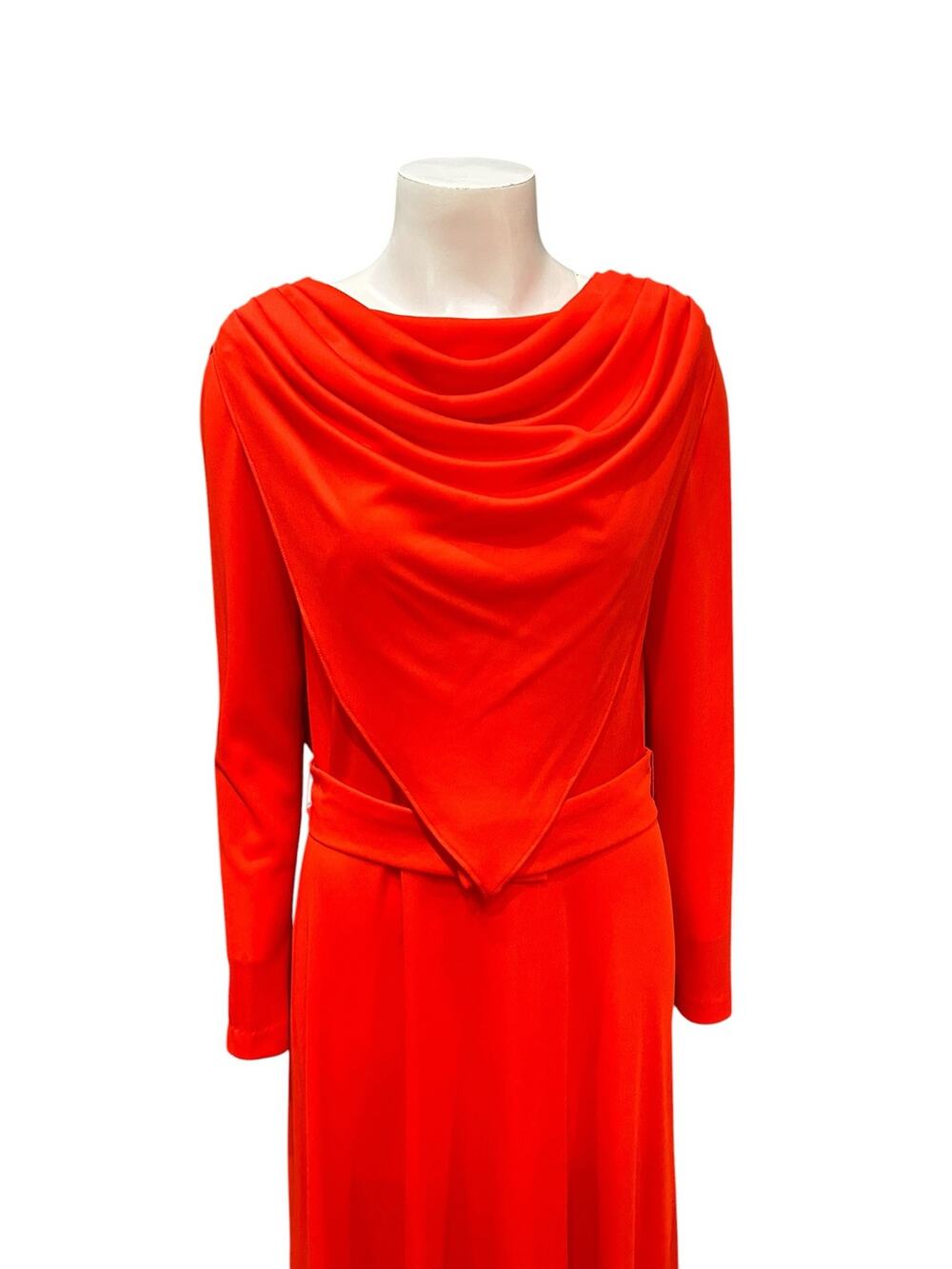 Vintage 1970s Julie Miller Red Cowl Back Maxi Dress Belted Disco Medium M -
